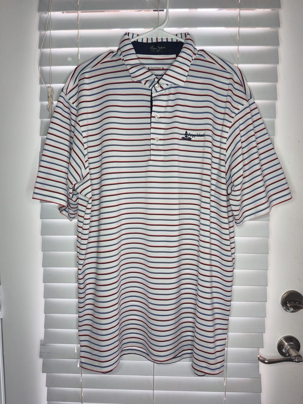 Byron Nelson DriWay Golf Polo Shirt Men XL White Red Blue Striped Fripp Island
